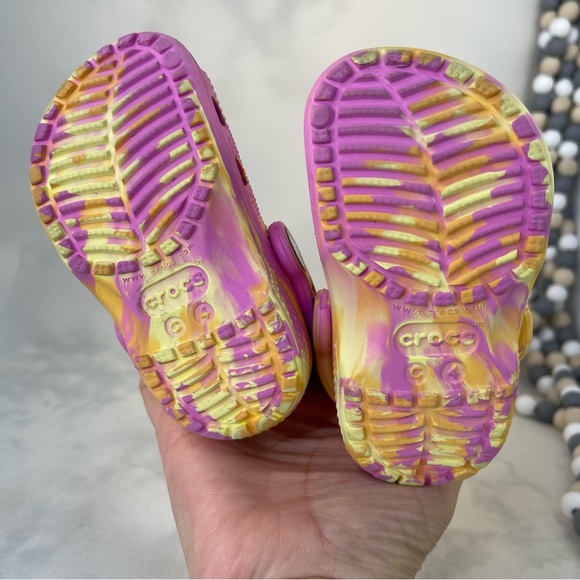 Crocs Children Iconic Comfort Classic Pink/Yellow/Orange Tie Dye Size C4 - Picture 5 of 9